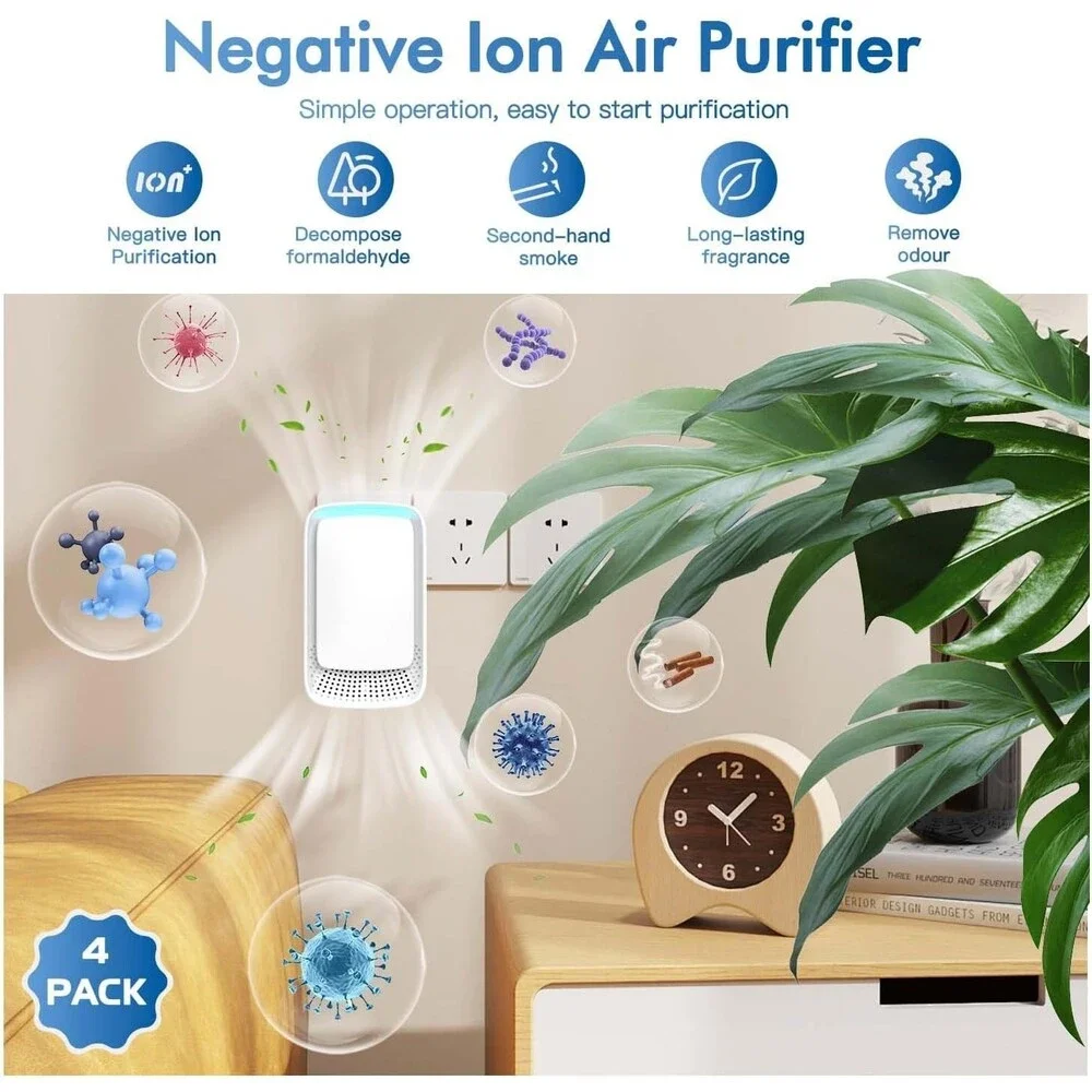 New 4 Pack Plug In Air Purifier Negative Ion Smoke Odor Dust Eliminator for Home